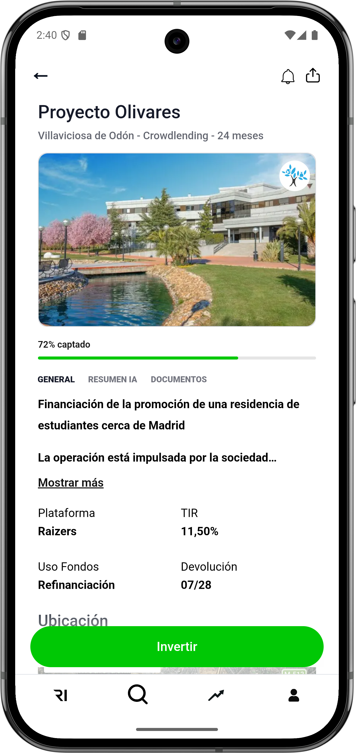 App Realty Investor en móvil