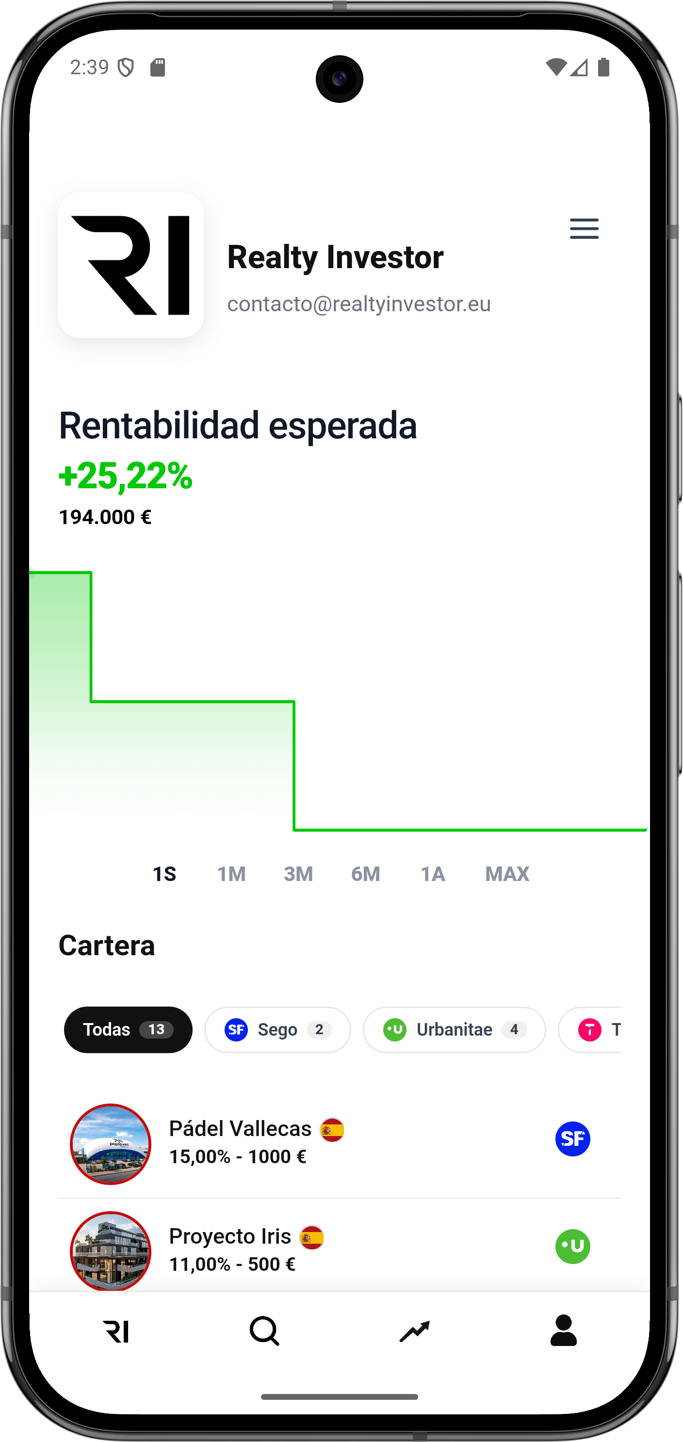 App Realty Investor en móvil